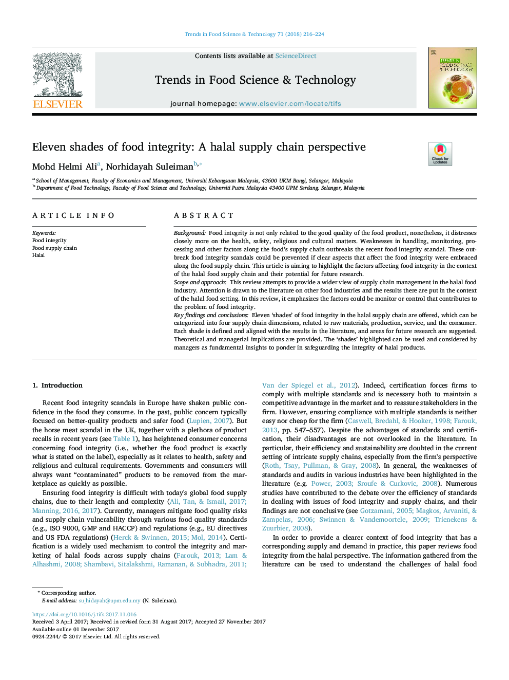 Eleven shades of food integrity: A halal supply chain perspective