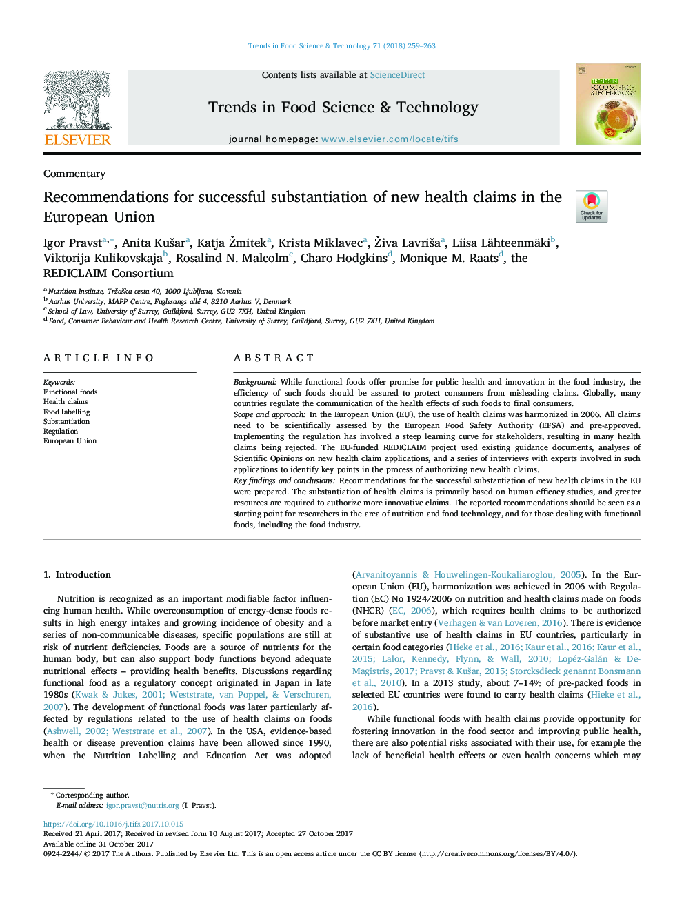 Recommendations for successful substantiation of new health claims in the European Union