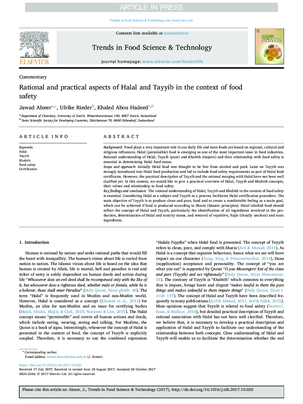 Rational and practical aspects of Halal and Tayyib in the context of food safety