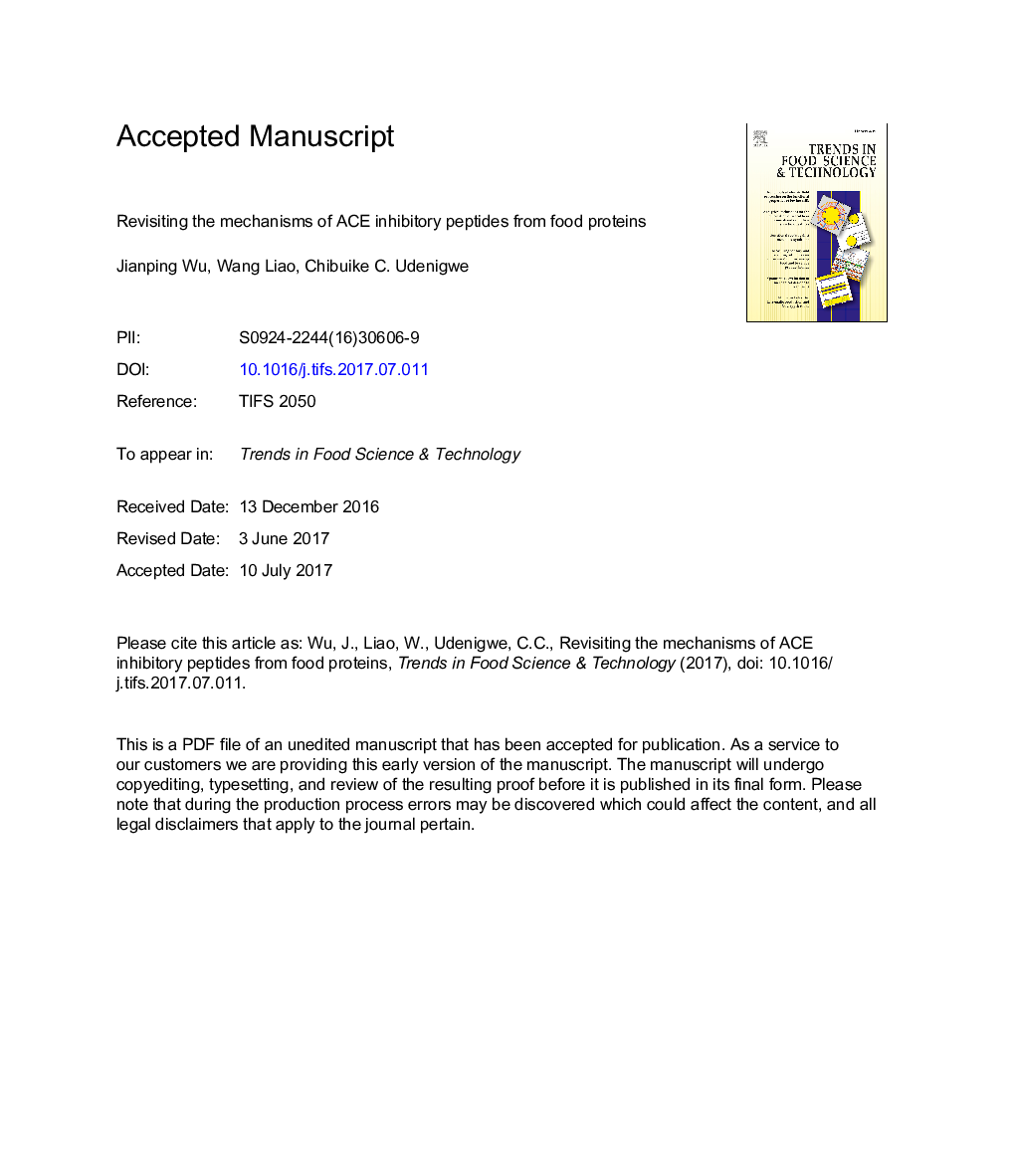 Revisiting the mechanisms of ACE inhibitory peptides from food proteins