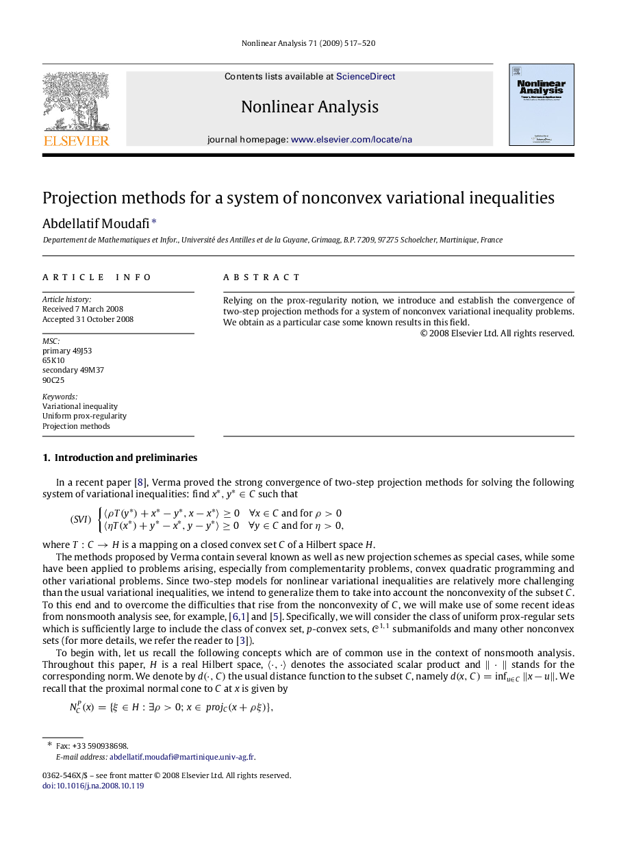 Projection methods for a system of nonconvex variational inequalities