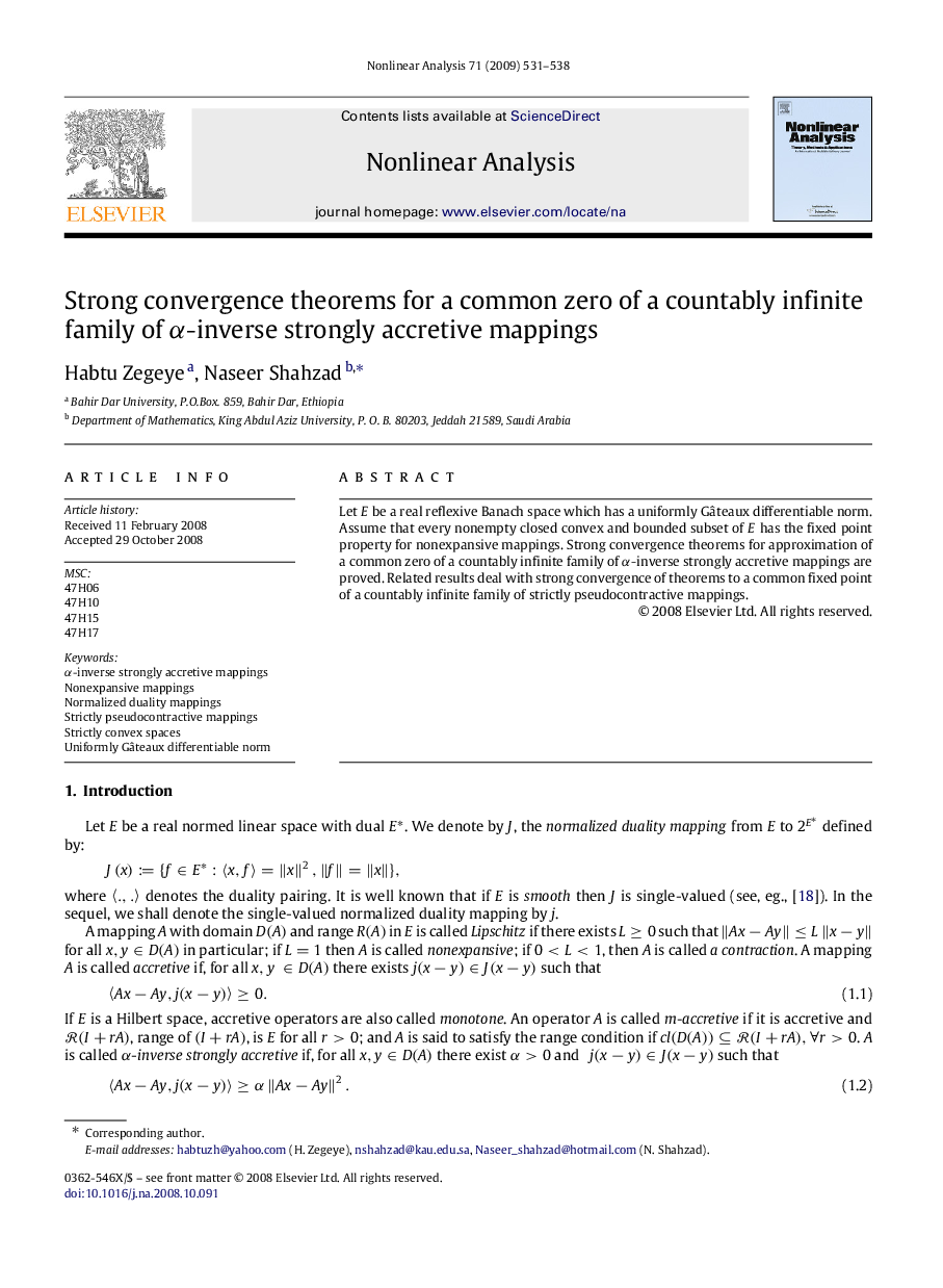 Strong convergence theorems for a common zero of a countably infinite family of αα-inverse strongly accretive mappings