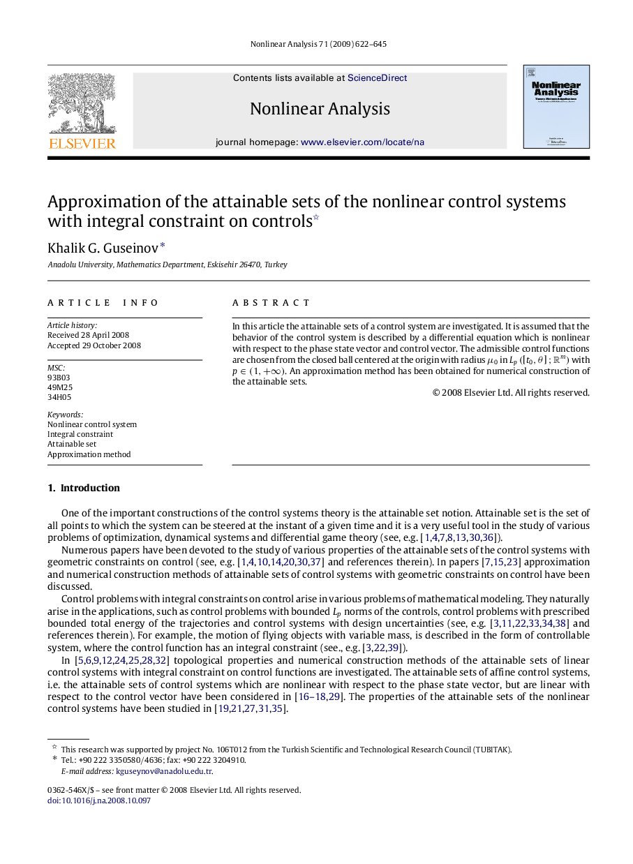 Approximation of the attainable sets of the nonlinear control systems with integral constraint on controls 