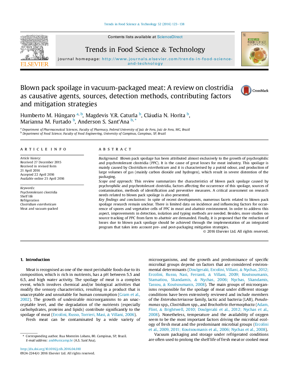 Blown pack spoilage in vacuum-packaged meat: A review on clostridia as causative agents, sources, detection methods, contributing factors and mitigation strategies