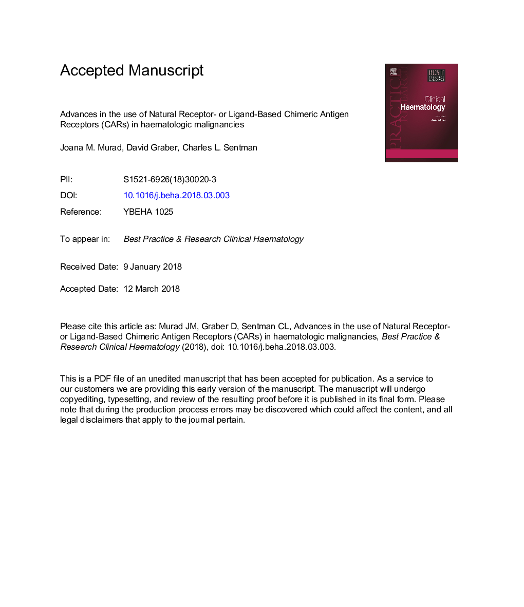 Advances in the use of natural receptor- or ligand-based chimeric antigen receptors (CARs) in haematologic malignancies