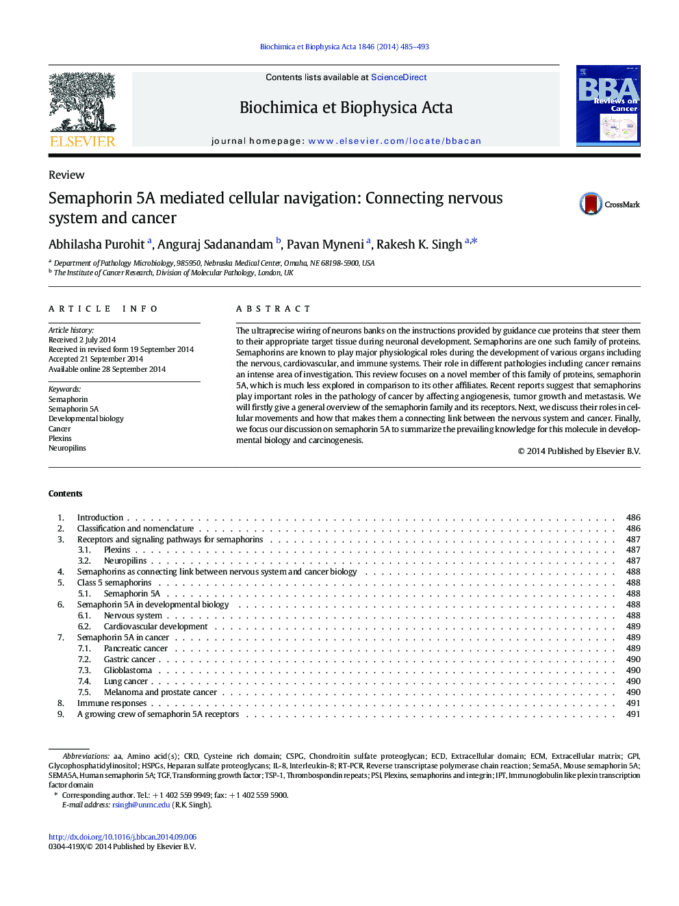 Semaphorin 5A mediated cellular navigation: Connecting nervous system and cancer