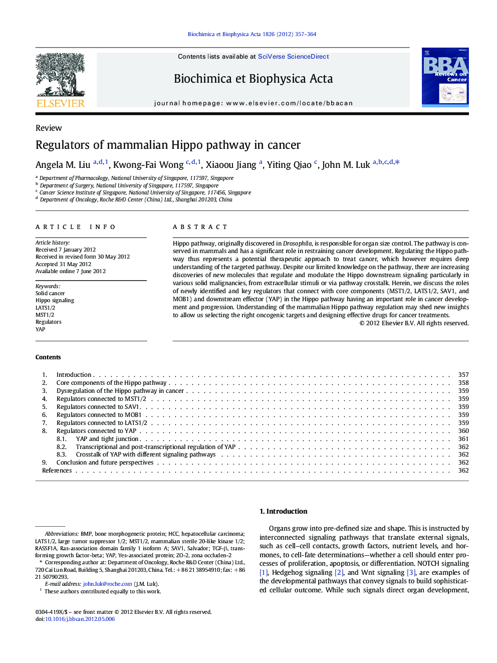 Regulators of mammalian Hippo pathway in cancer