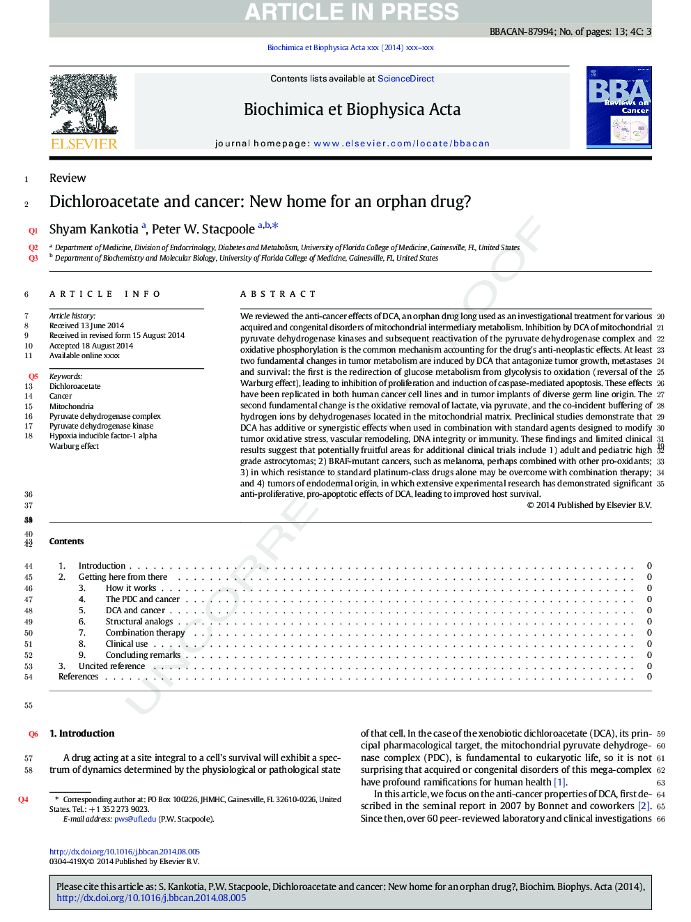 Dichloroacetate and cancer: New home for an orphan drug?