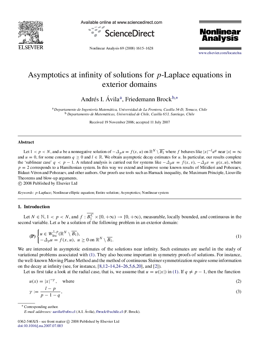 Asymptotics at infinity of solutions for pp-Laplace equations in exterior domains