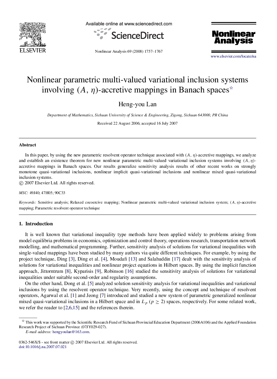 Nonlinear parametric multi-valued variational inclusion systems involving (A,η)(A,η)-accretive mappings in Banach spaces 