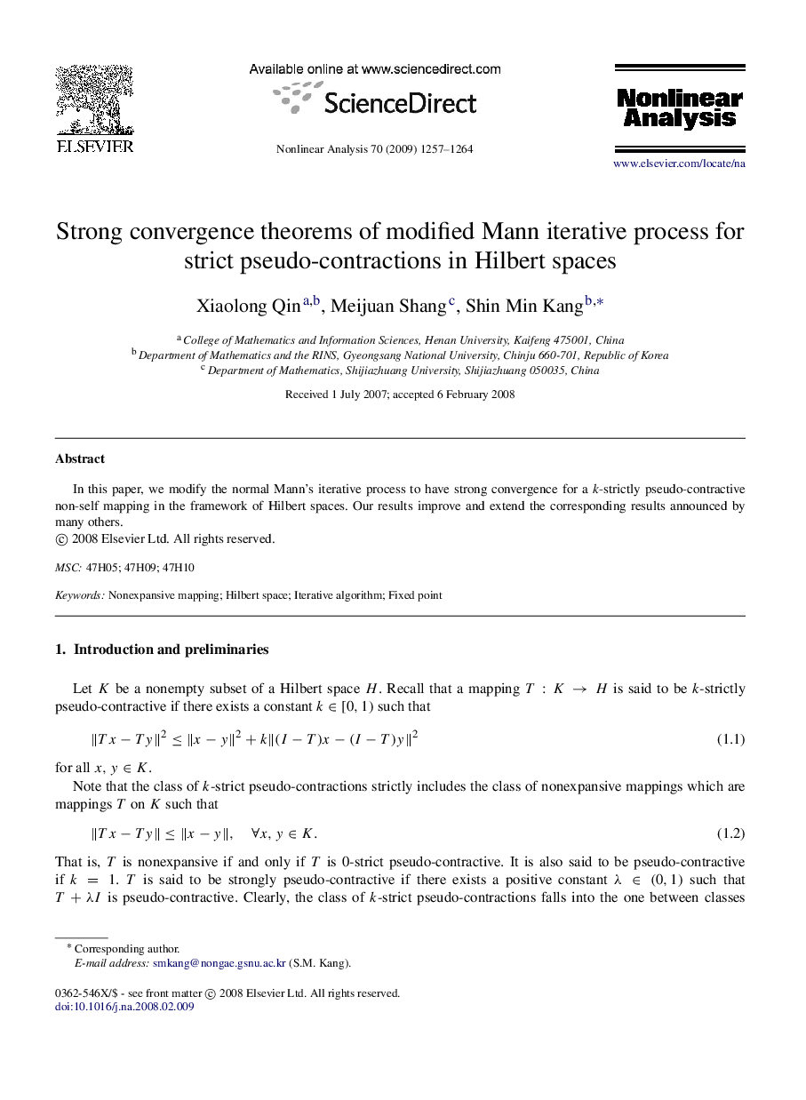 Strong convergence theorems of modified Mann iterative process for strict pseudo-contractions in Hilbert spaces