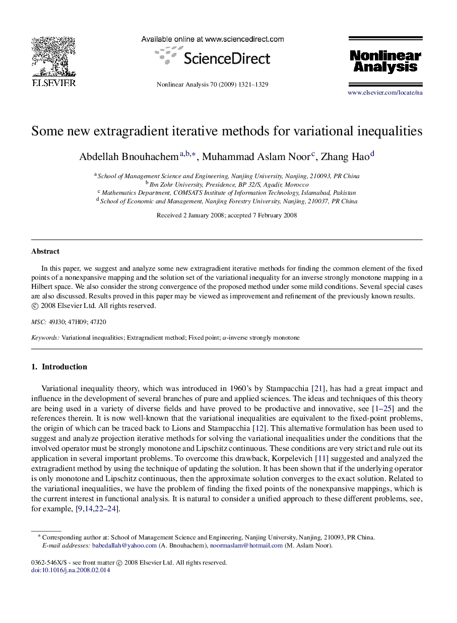 Some new extragradient iterative methods for variational inequalities