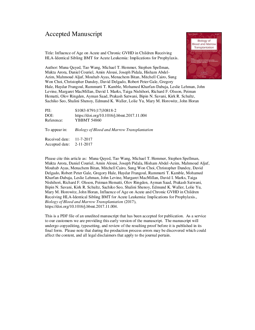 Influence of Age on Acute and Chronic GVHD in Children Undergoing HLA-Identical Sibling Bone Marrow Transplantation for Acute Leukemia: Implications for Prophylaxis