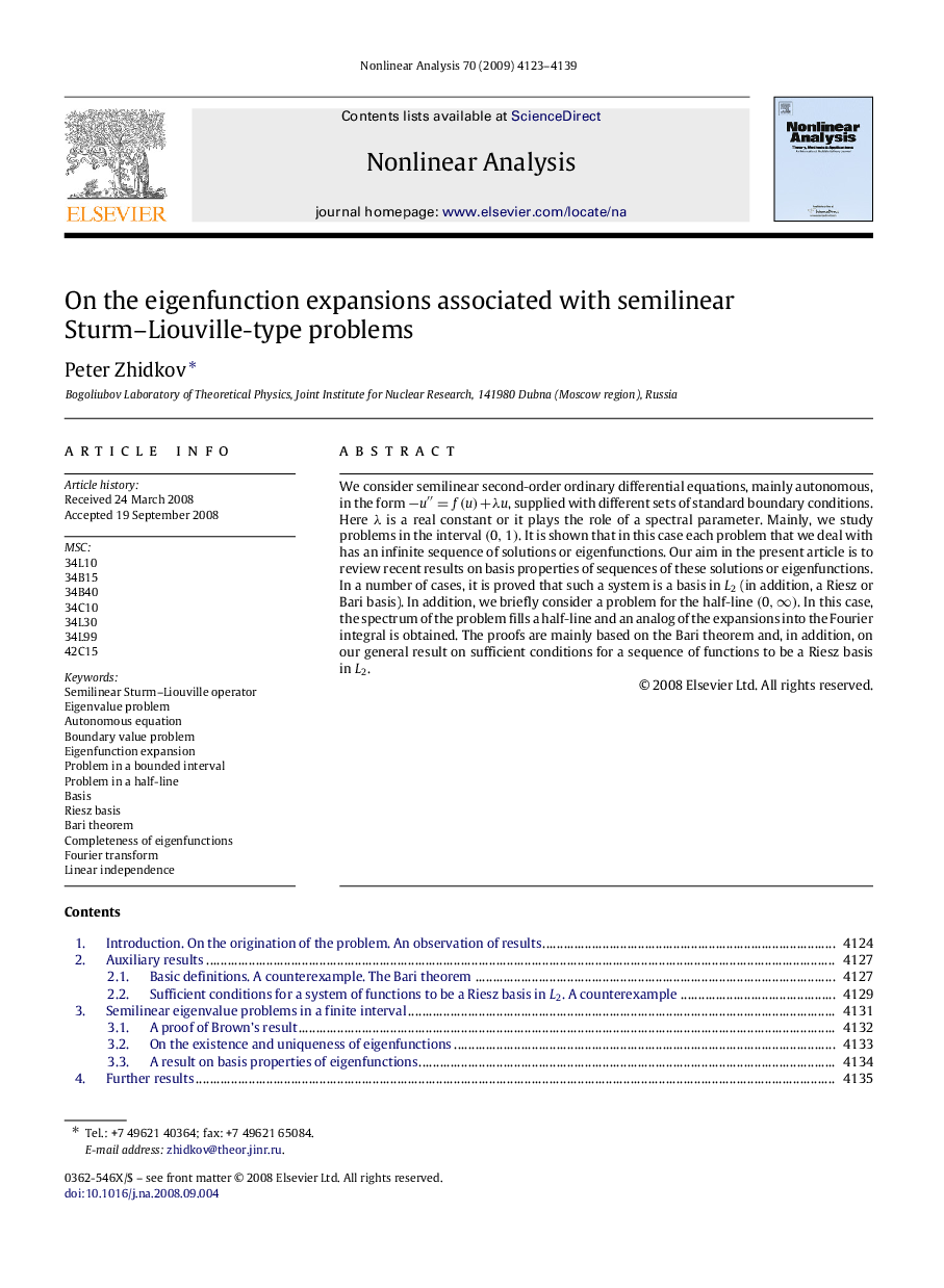 On the eigenfunction expansions associated with semilinear Sturm–Liouville-type problems