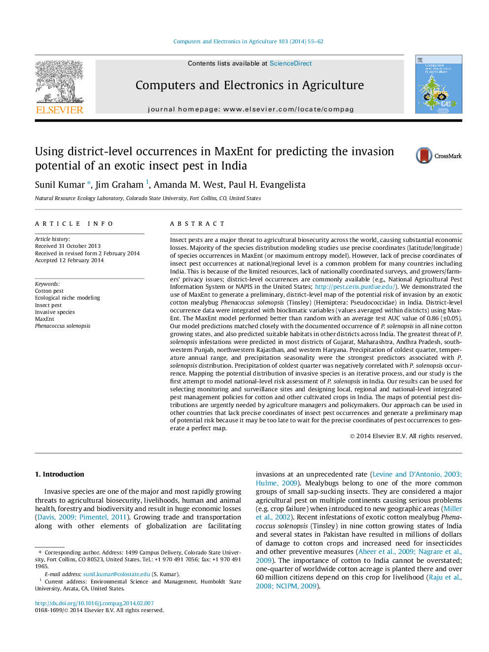 Using district-level occurrences in MaxEnt for predicting the invasion potential of an exotic insect pest in India