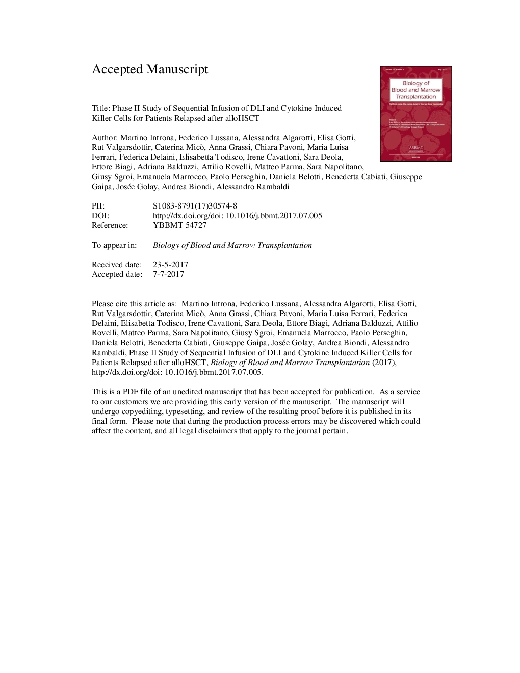 Phase II Study of Sequential Infusion of Donor Lymphocyte Infusion and Cytokine-Induced Killer Cells for Patients Relapsed after Allogeneic Hematopoietic Stem Cell Transplantation