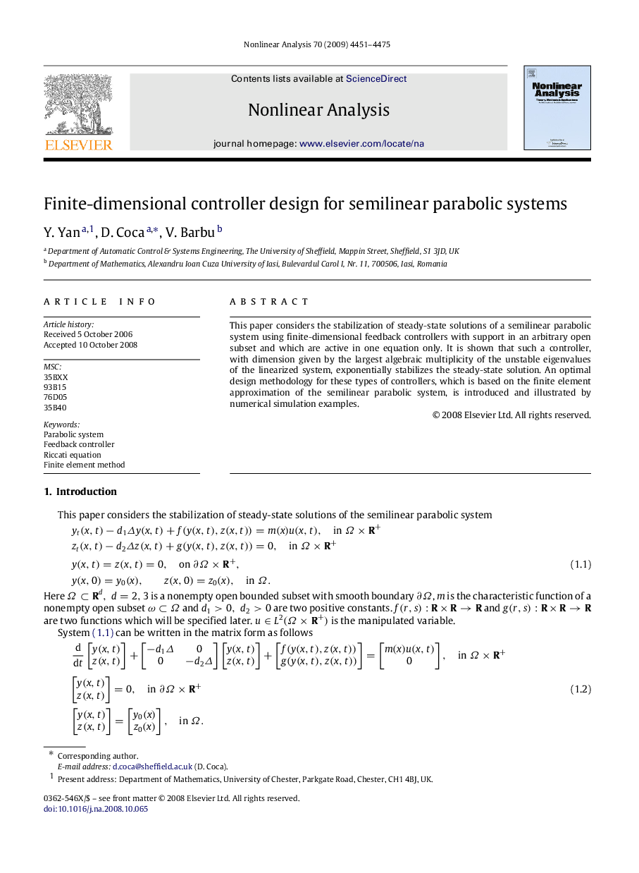 Finite-dimensional controller design for semilinear parabolic systems