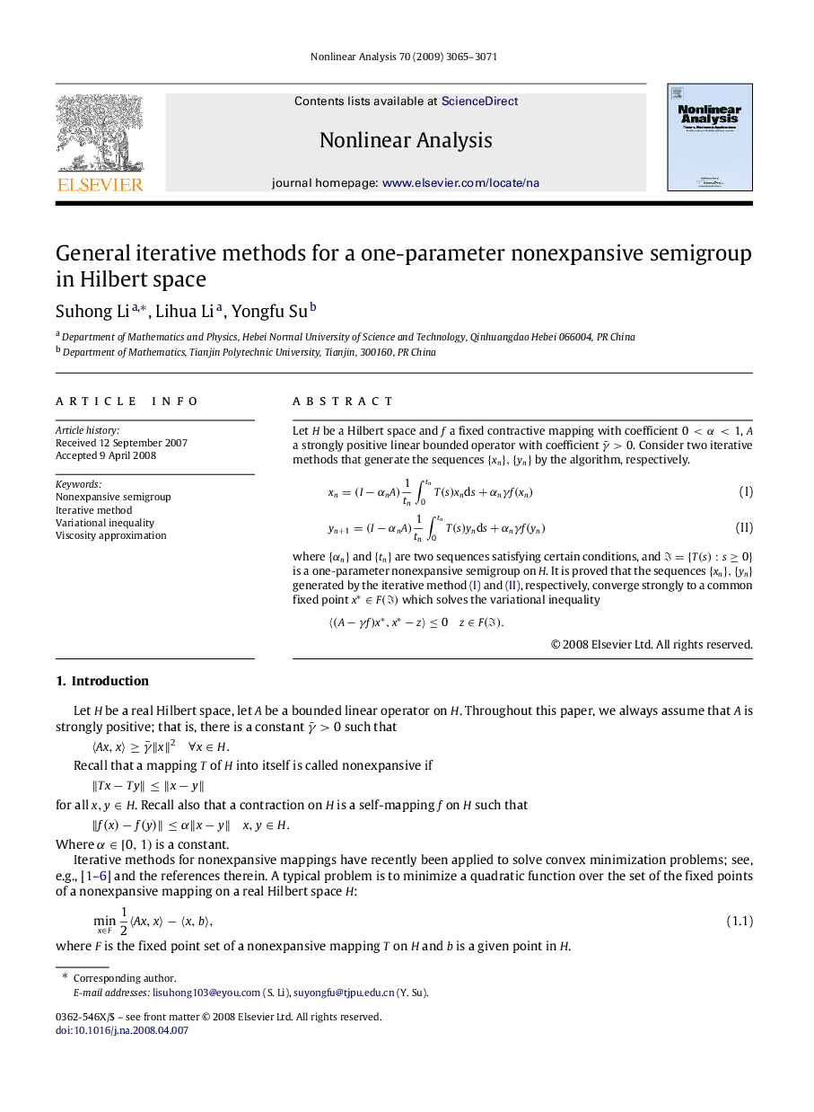 General iterative methods for a one-parameter nonexpansive semigroup in Hilbert space