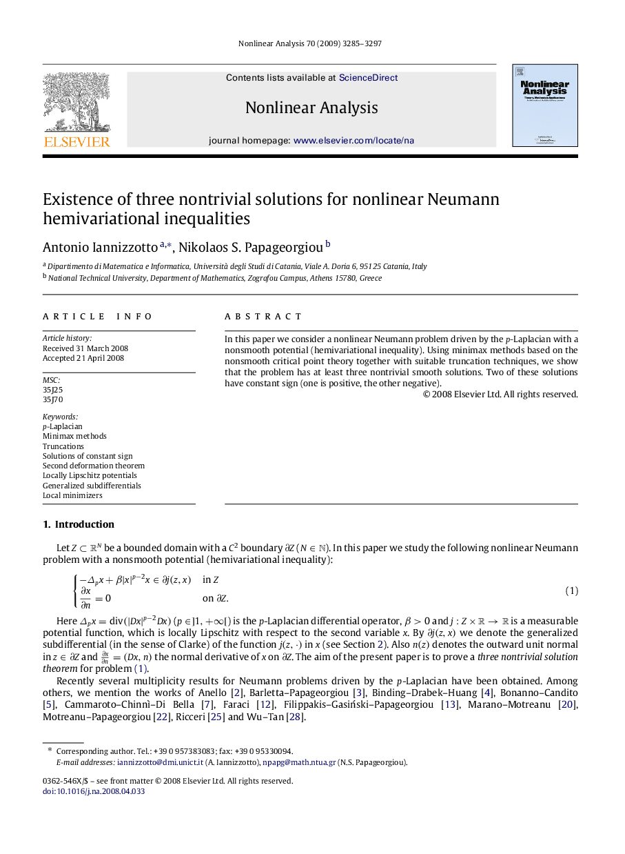 Existence of three nontrivial solutions for nonlinear Neumann hemivariational inequalities