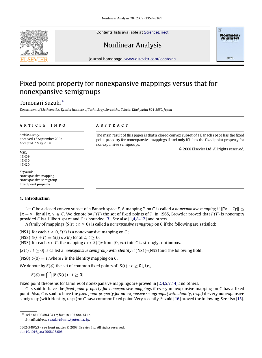 Fixed point property for nonexpansive mappings versus that for nonexpansive semigroups