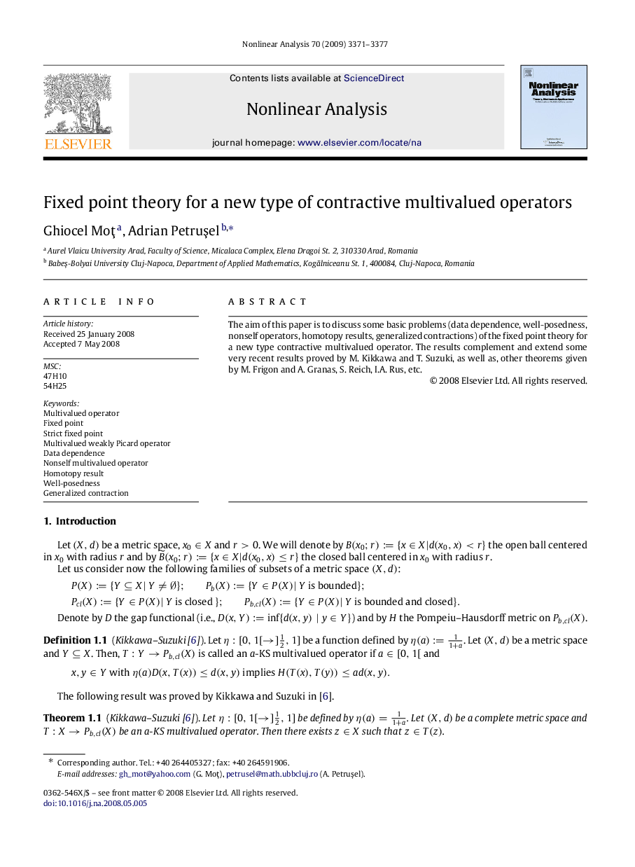 Fixed point theory for a new type of contractive multivalued operators