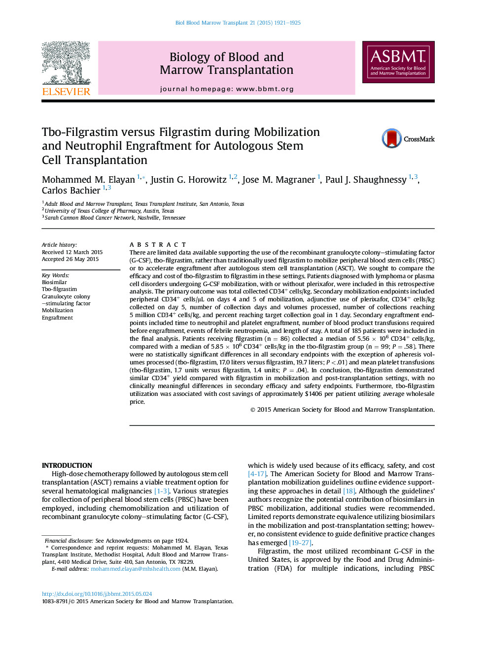 Tbo-Filgrastim versus Filgrastim during Mobilization andÂ Neutrophil Engraftment for Autologous Stem CellÂ Transplantation