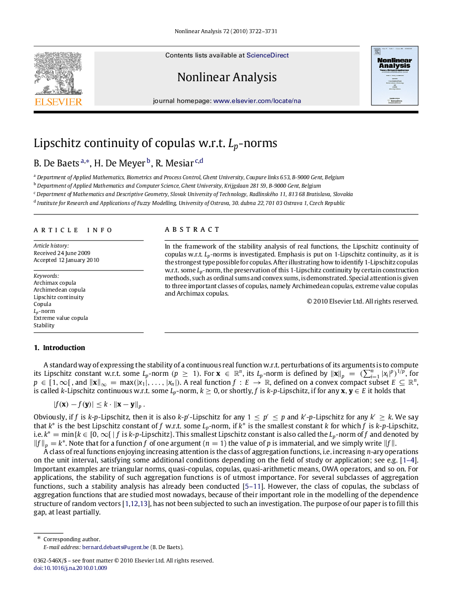 Lipschitz continuity of copulas w.r.t. LpLp-norms