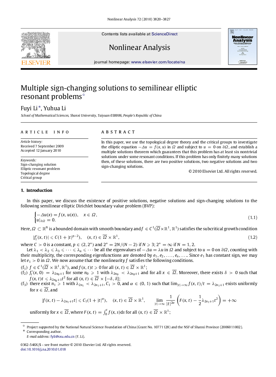 Multiple sign-changing solutions to semilinear elliptic resonant problems 