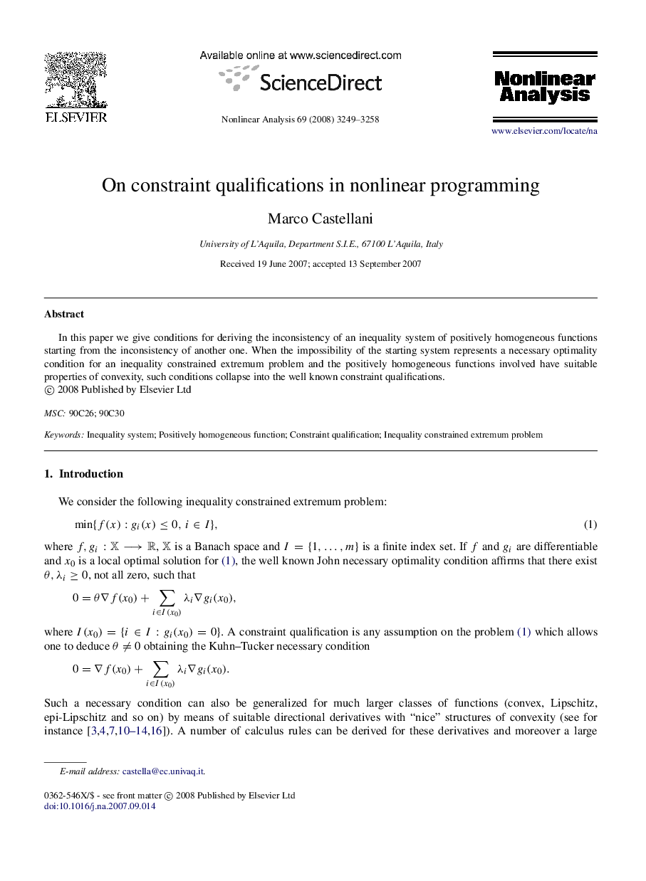 On constraint qualifications in nonlinear programming