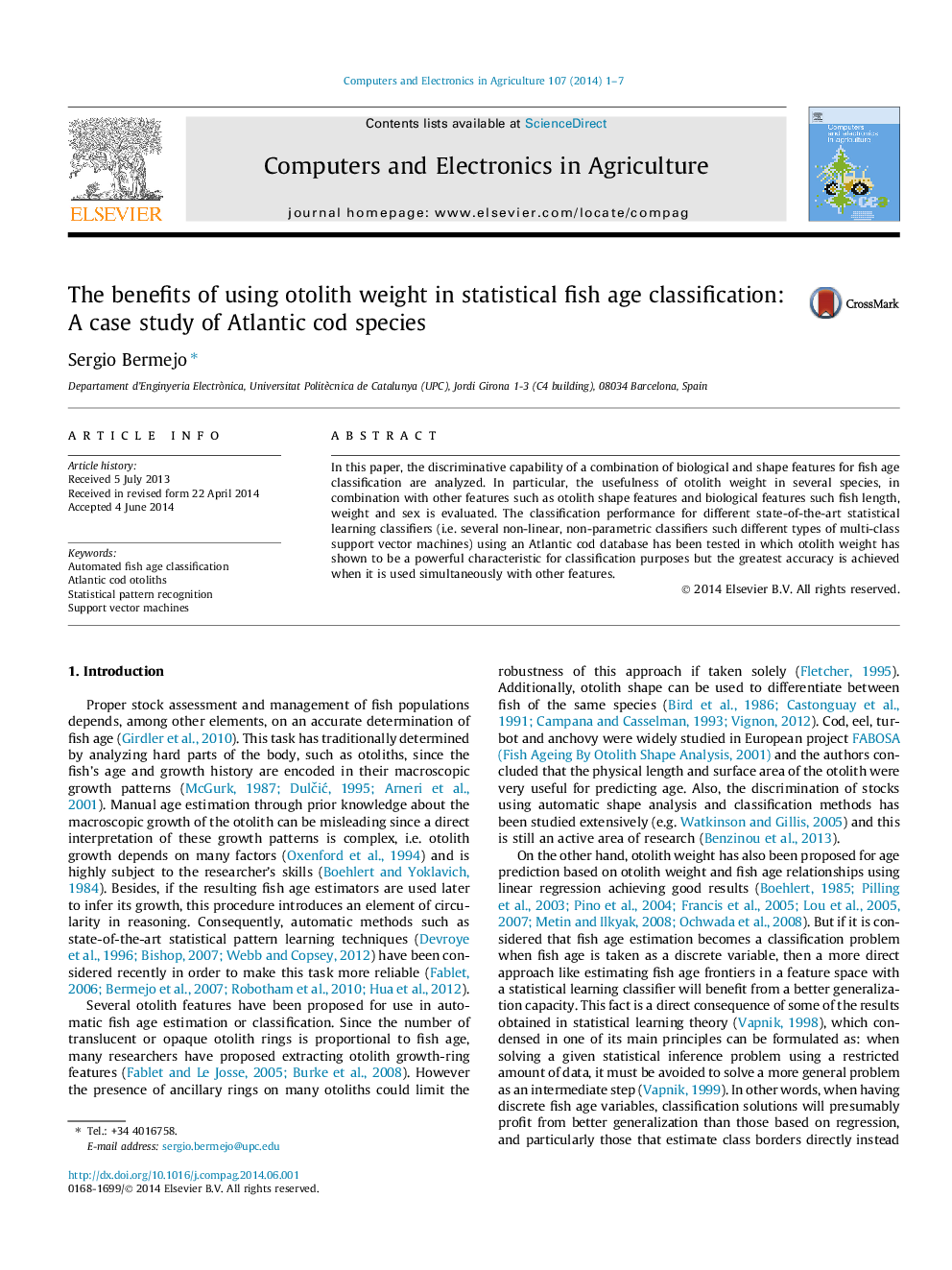 The benefits of using otolith weight in statistical fish age classification: A case study of Atlantic cod species