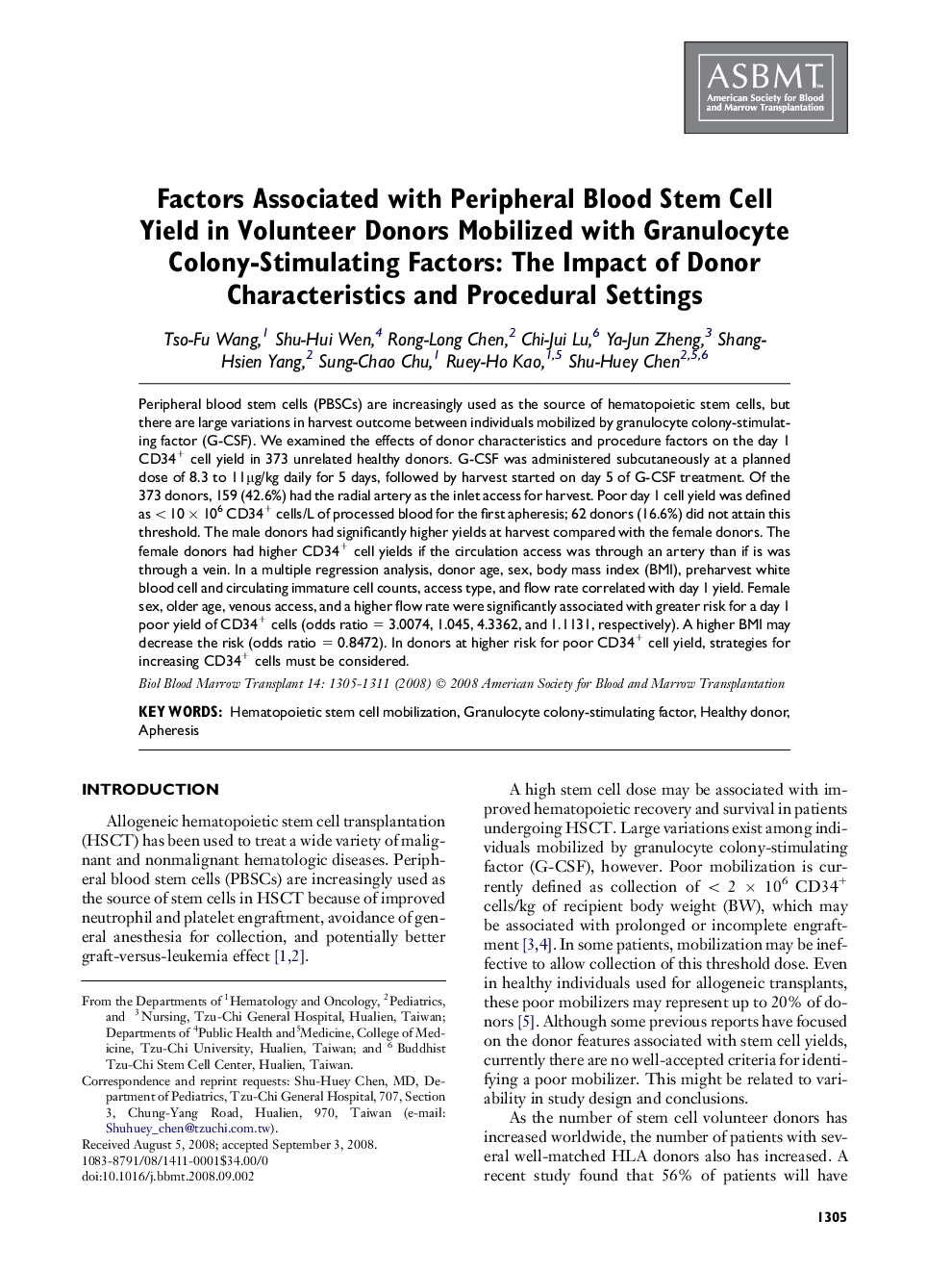 Factors Associated with Peripheral Blood Stem Cell Yield in Volunteer Donors Mobilized with Granulocyte Colony-Stimulating Factors: The Impact of Donor Characteristics and Procedural Settings