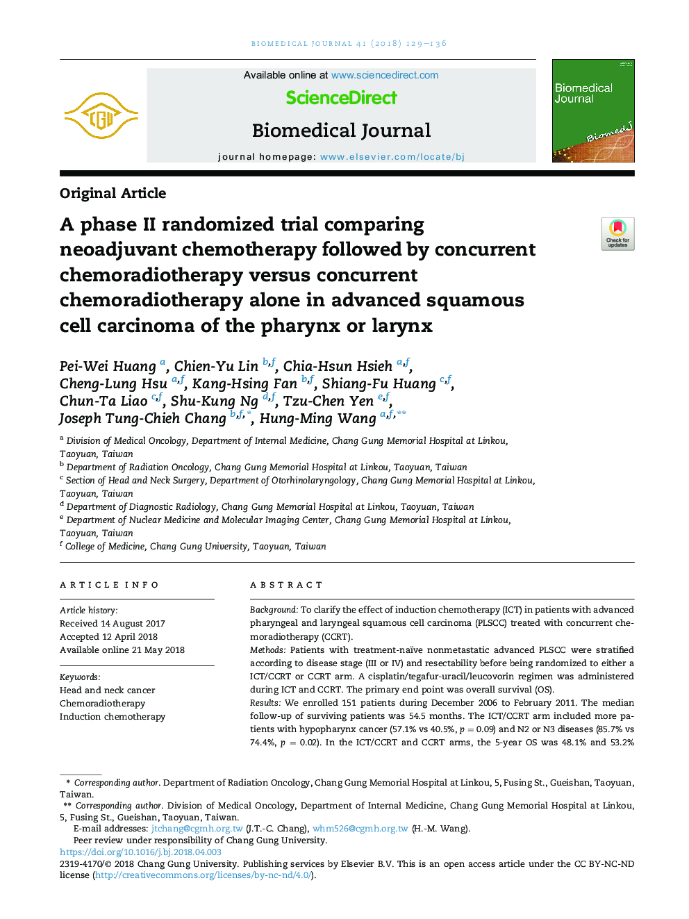 A phase II randomized trial comparing neoadjuvant chemotherapy followed by concurrent chemoradiotherapy versus concurrent chemoradiotherapy alone in advanced squamous cell carcinoma of the pharynx or larynx