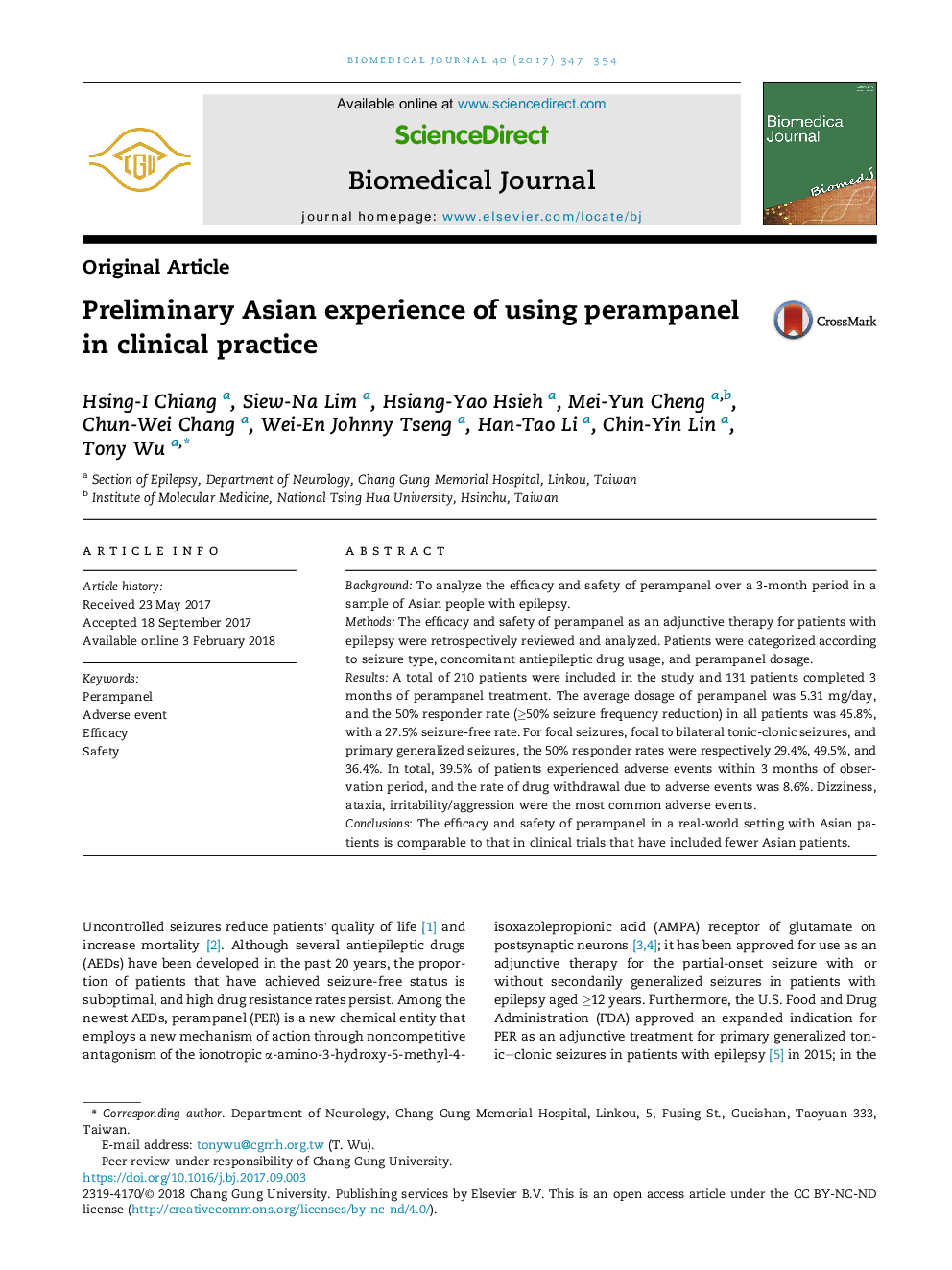 Preliminary Asian experience of using perampanel in clinical practice