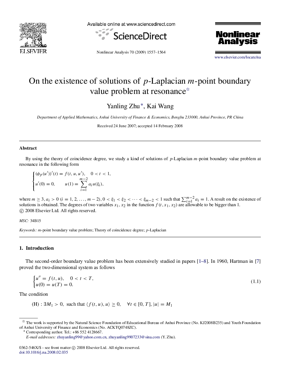 On the existence of solutions of pp-Laplacian mm-point boundary value problem at resonance 