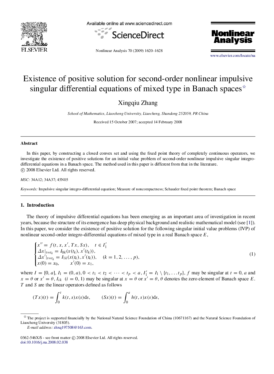 Existence of positive solution for second-order nonlinear impulsive singular differential equations of mixed type in Banach spaces 