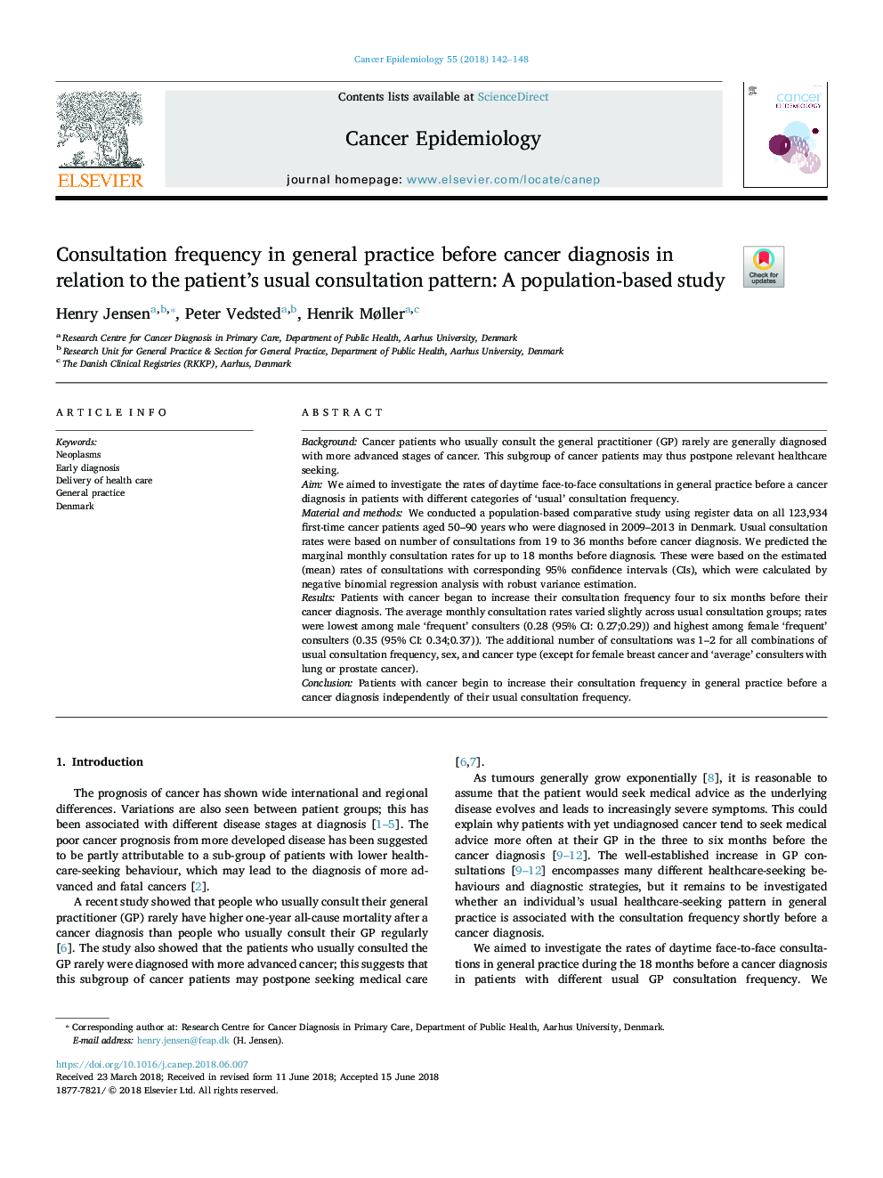 Consultation frequency in general practice before cancer diagnosis in relation to the patient's usual consultation pattern: A population-based study