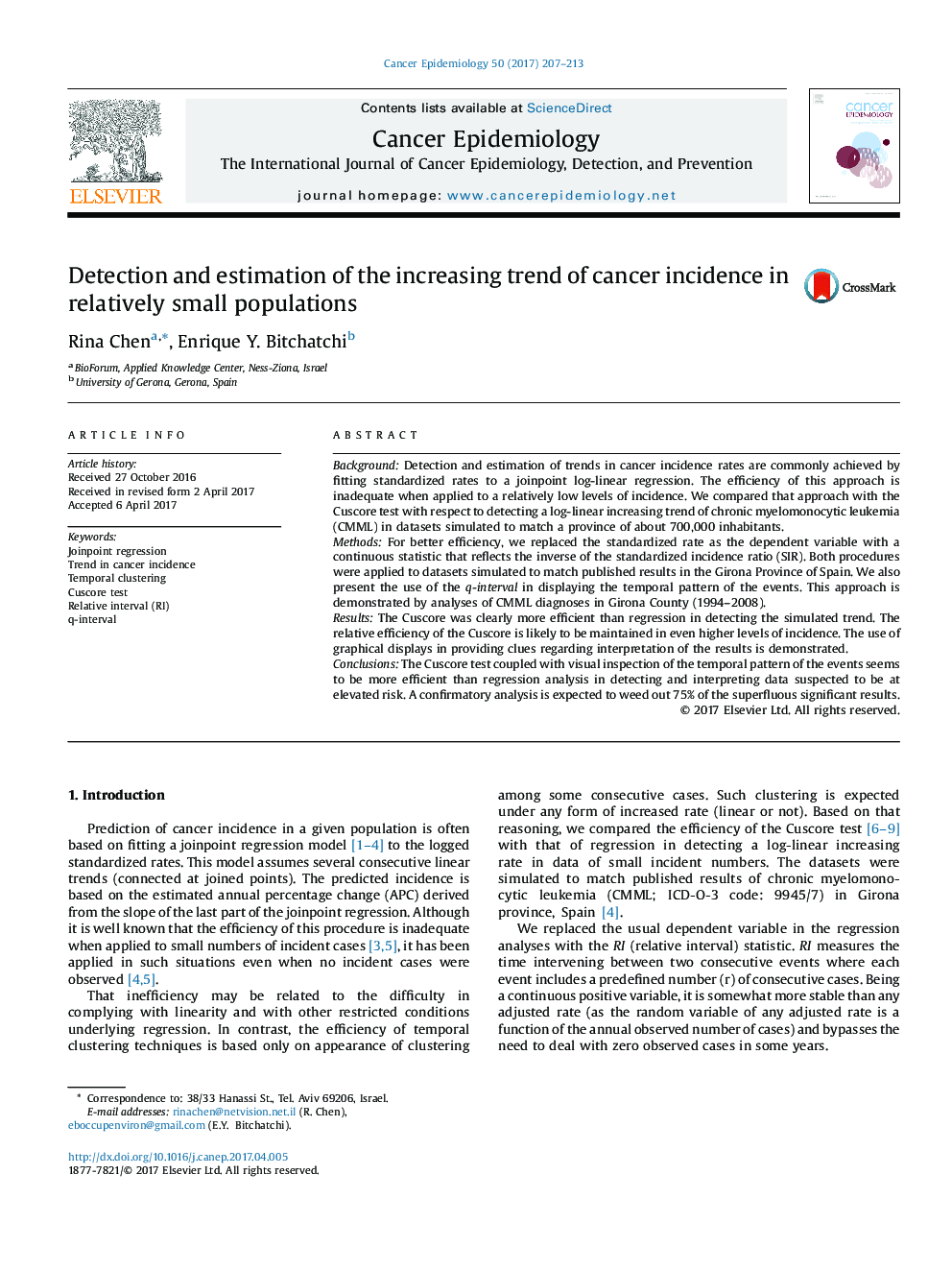 Detection and estimation of the increasing trend of cancer incidence in relatively small populations