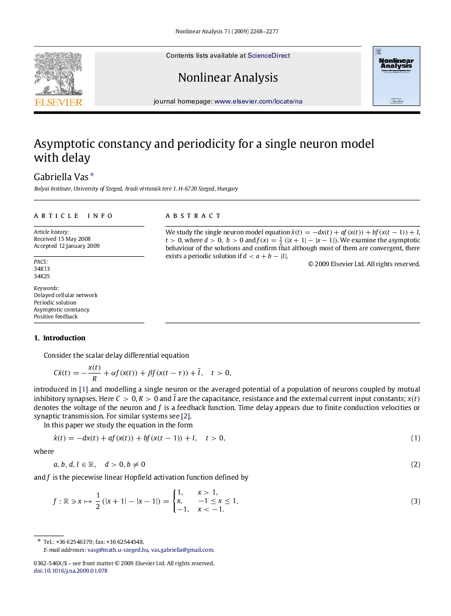 Asymptotic constancy and periodicity for a single neuron model with delay