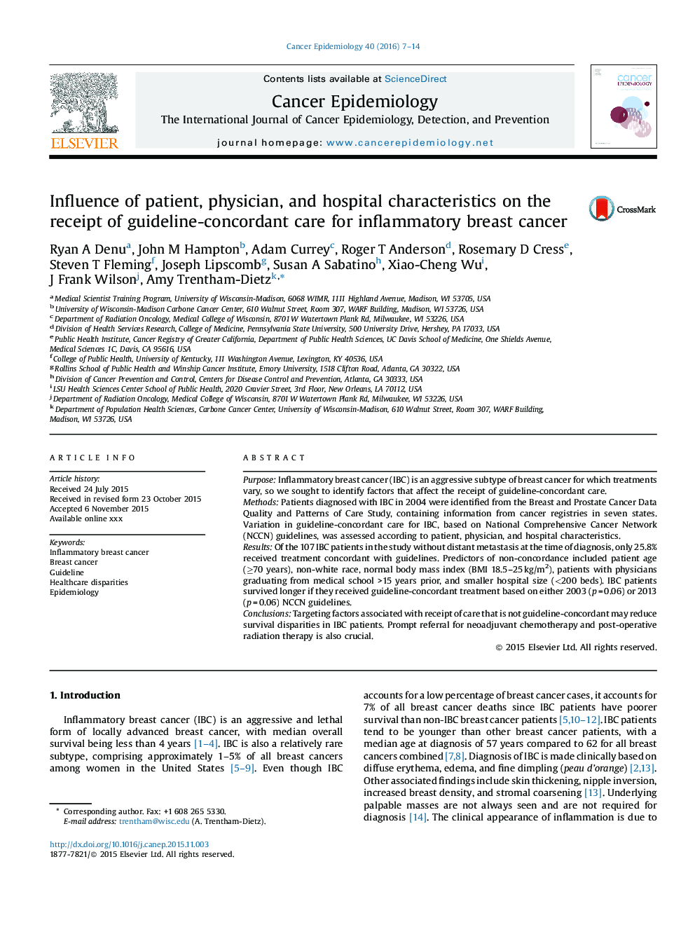 Influence of patient, physician, and hospital characteristics on the receipt of guideline-concordant care for inflammatory breast cancer