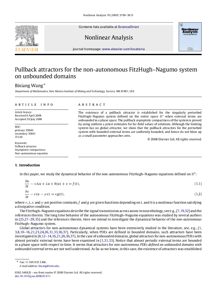 Pullback attractors for the non-autonomous FitzHugh–Nagumo system on unbounded domains