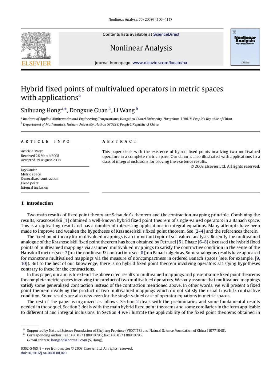 Hybrid fixed points of multivalued operators in metric spaces with applications 