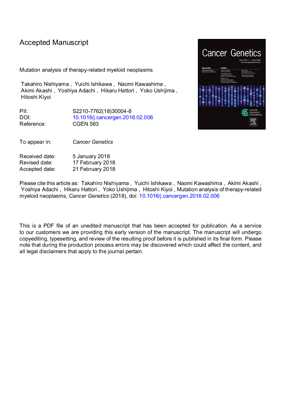 Mutation analysis of therapy-related myeloid neoplasms