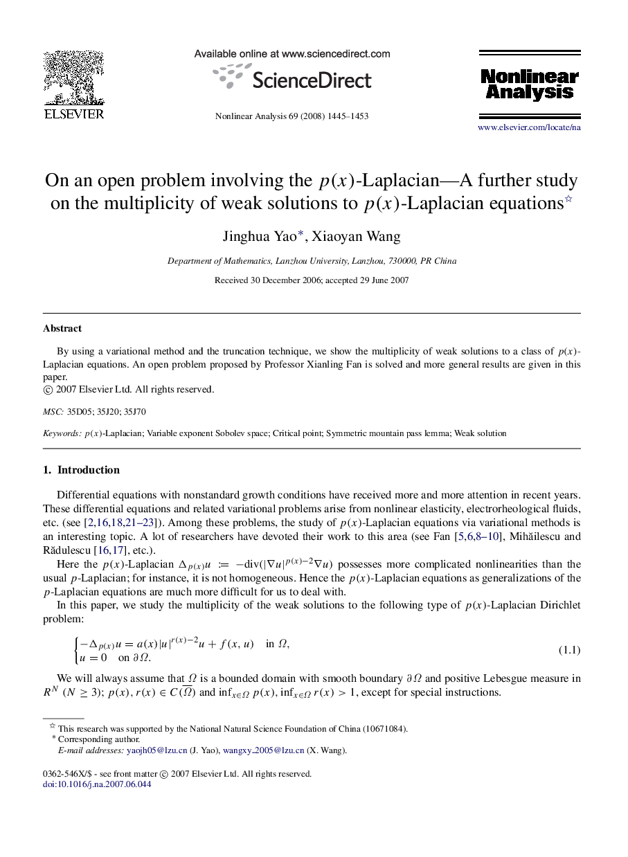 On an open problem involving the p(x)p(x)-Laplacian—A further study on the multiplicity of weak solutions to p(x)p(x)-Laplacian equations 