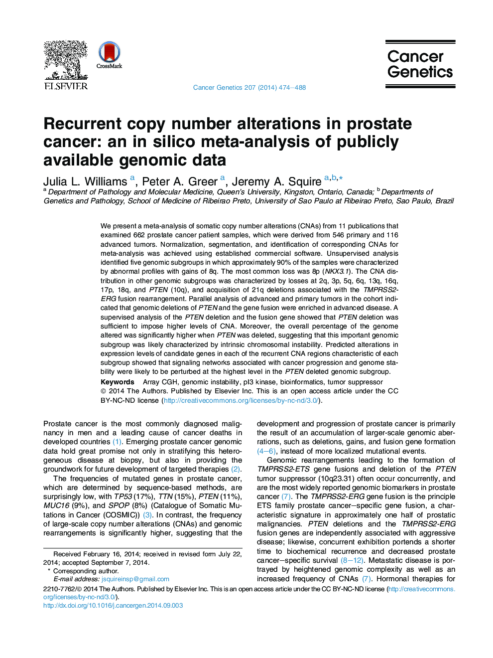 تغییرات نسخه کپی رونویسی در سرطان پروستات: در تجزیه و تحلیل سیلیکا از داده های عمومی ژنوم موجود است 