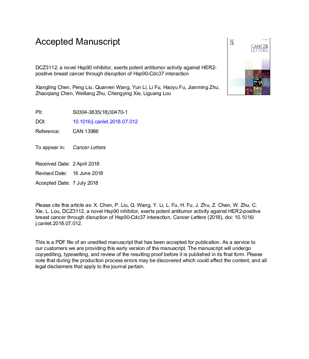 DCZ3112, a novel Hsp90 inhibitor, exerts potent antitumor activity against HER2-positive breast cancer through disruption of Hsp90-Cdc37 interaction