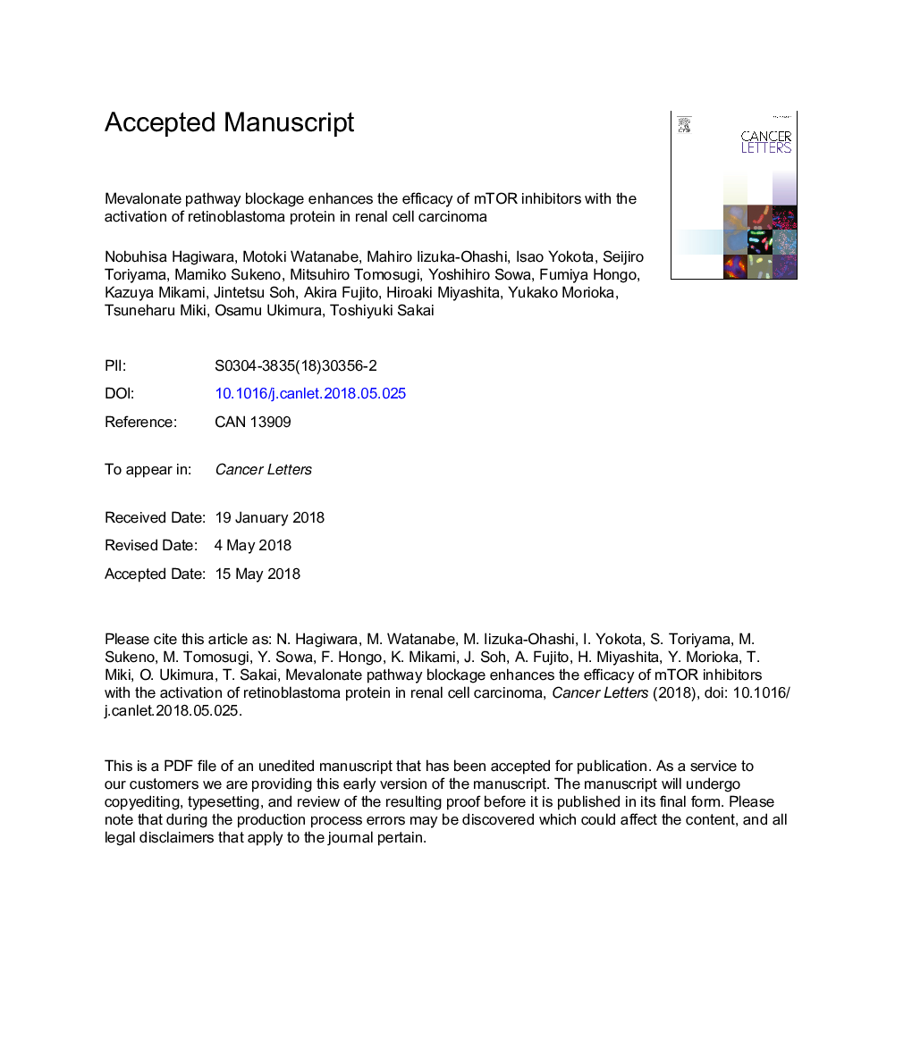 Mevalonate pathway blockage enhances the efficacy of mTOR inhibitors with the activation of retinoblastoma protein in renal cell carcinoma