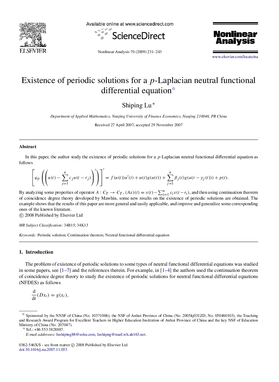 Existence of periodic solutions for a pp-Laplacian neutral functional differential equation 