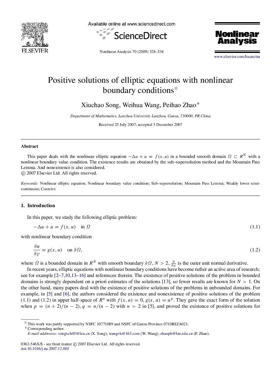 Positive solutions of elliptic equations with nonlinear boundary conditions 