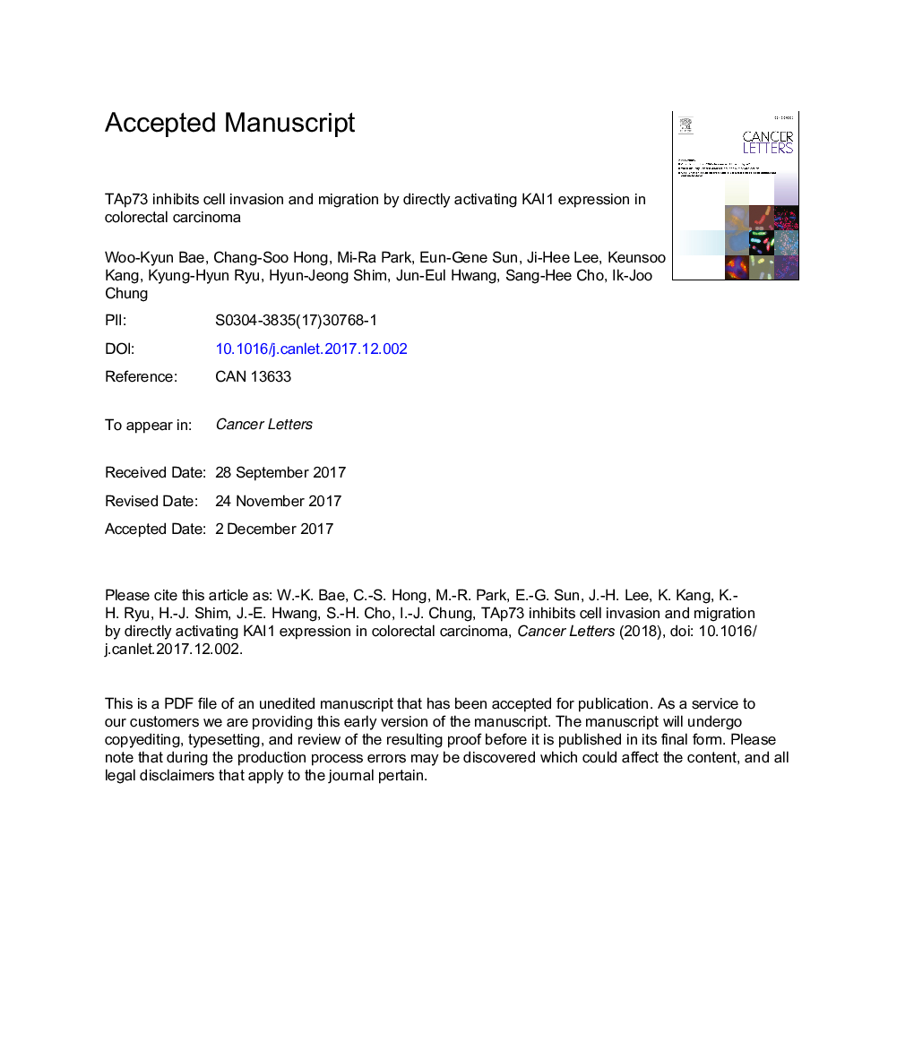 TAp73 inhibits cell invasion and migration by directly activating KAI1 expression in colorectal carcinoma