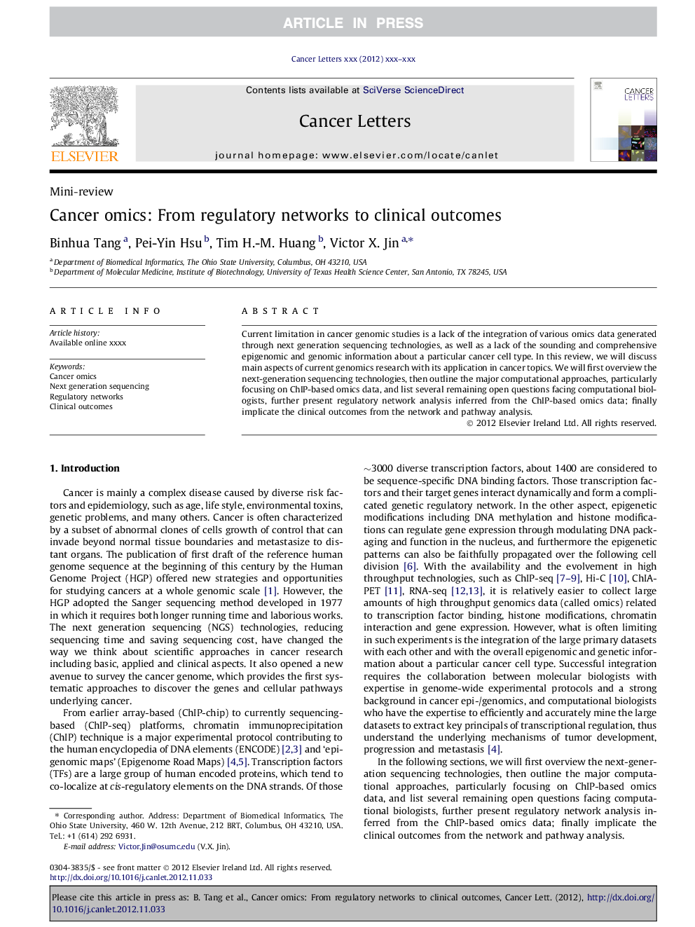 Cancer omics: From regulatory networks to clinical outcomes